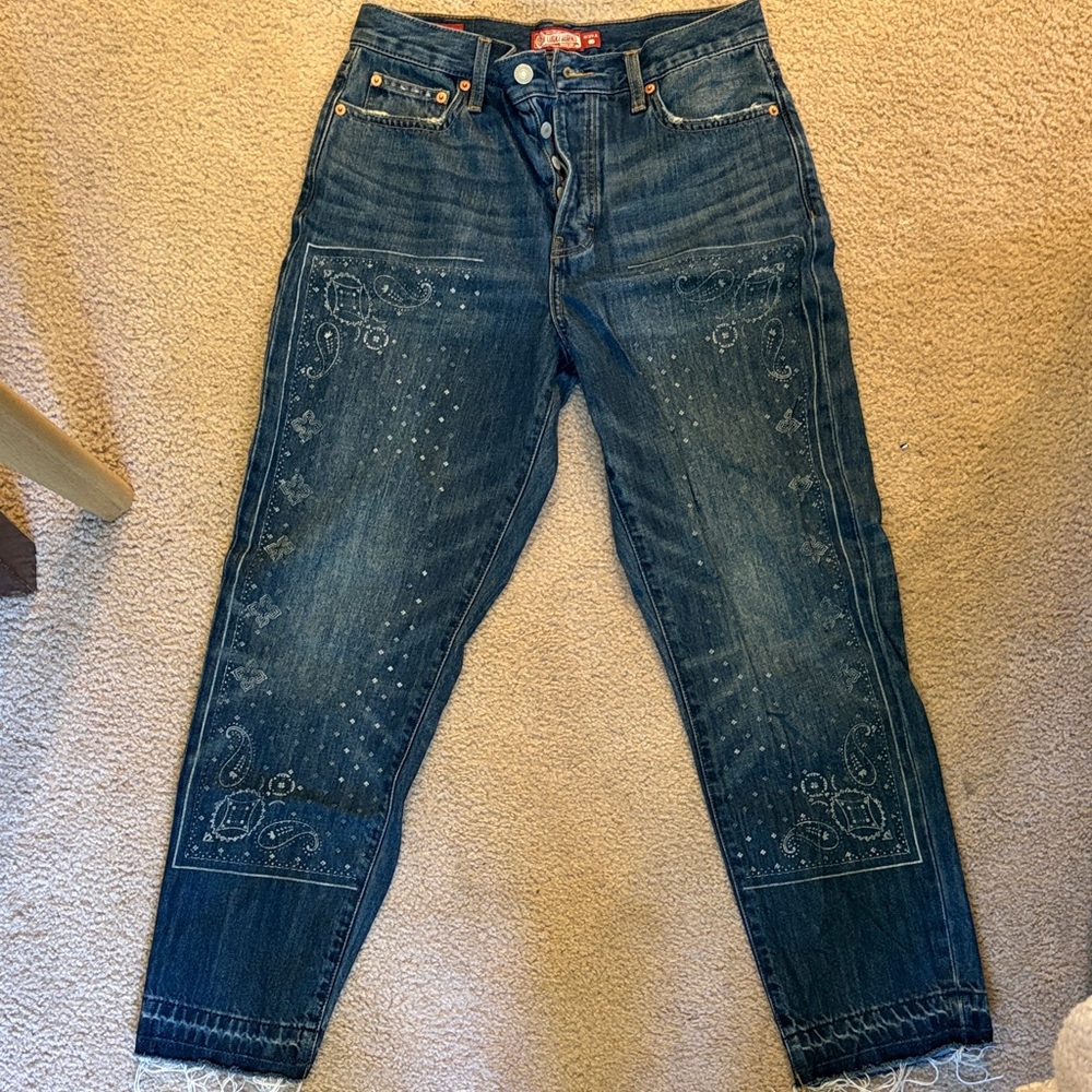 Distressed Dark Blue Embroidered Women’s Jeans